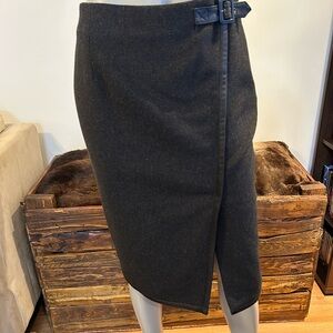 Danier charcoal and black trim Leather Asymmetrical Wrap Midi Skirt